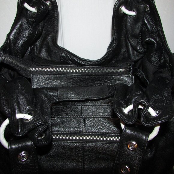 Leather Black Grommeted Handbag - NEW - Picture 9 of 12
